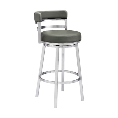 Armen Living Titana 26" Counter Height Swivel Gray Faux Leather and Brushed Stainless Steel Bar Stool 840254335073